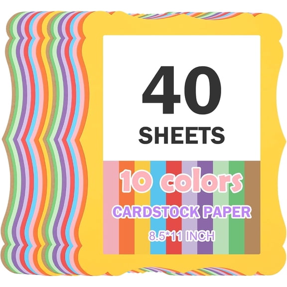 40 Sheets 8.5" X 11" Colored Kraft Cardstock, 10 Assorted Colors Construction Thick Paper Greeting Cards for DIY Gift Card Menus, Baby Shower and Wedding Invitations