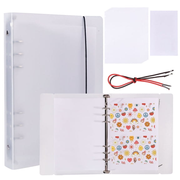 40 Sheets Blank Release Paper Binder Notebook Paper Refills for Collecting Sticker Reusable Cover Sets with Ropes for 6 Ring Sticker 9.3x7.1x1.2In