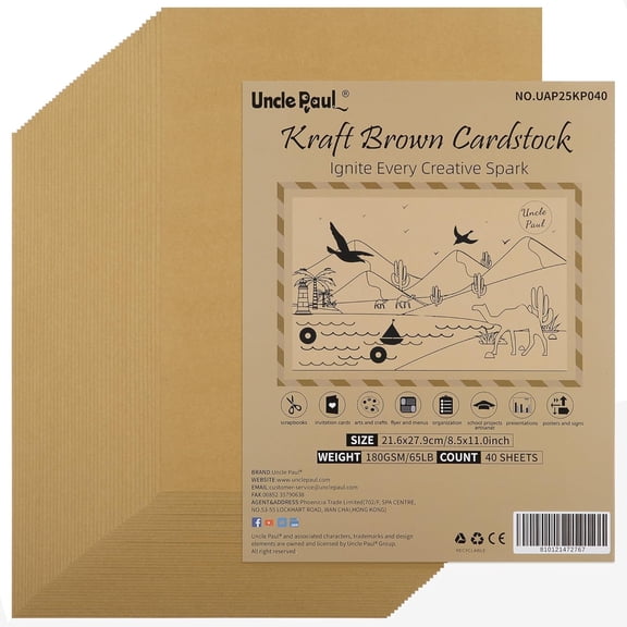 40 Sheets Brown Kraft Cardstock - 8.5'' x 11'' Double-sided Cover Card Stock 65lb Printer Paper Perfect for Scrapbooking, Crafts, Business Cards 180gsm UAP25KP040