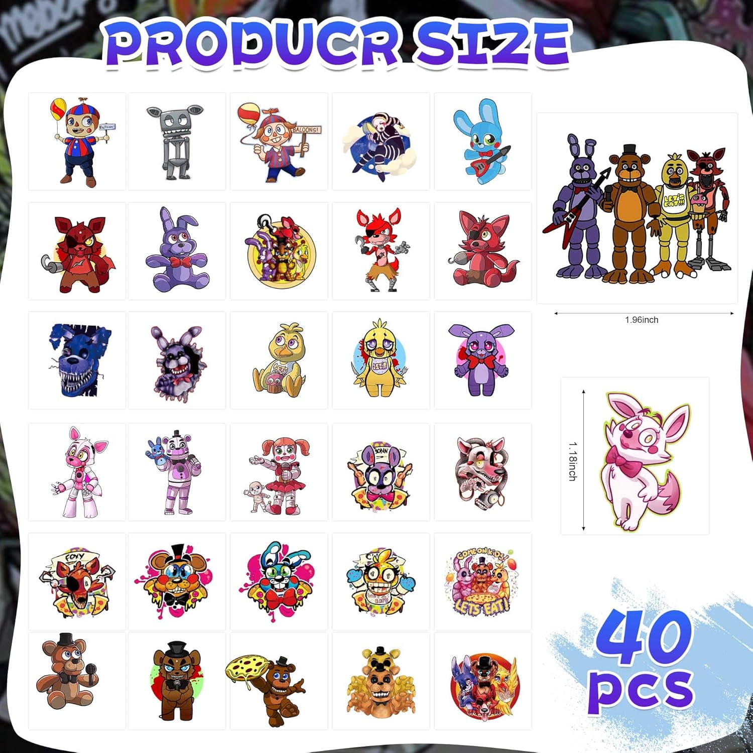 40 Sheets Five Nights Freddy'S Tattoo Stickers Horror Game Tattoo