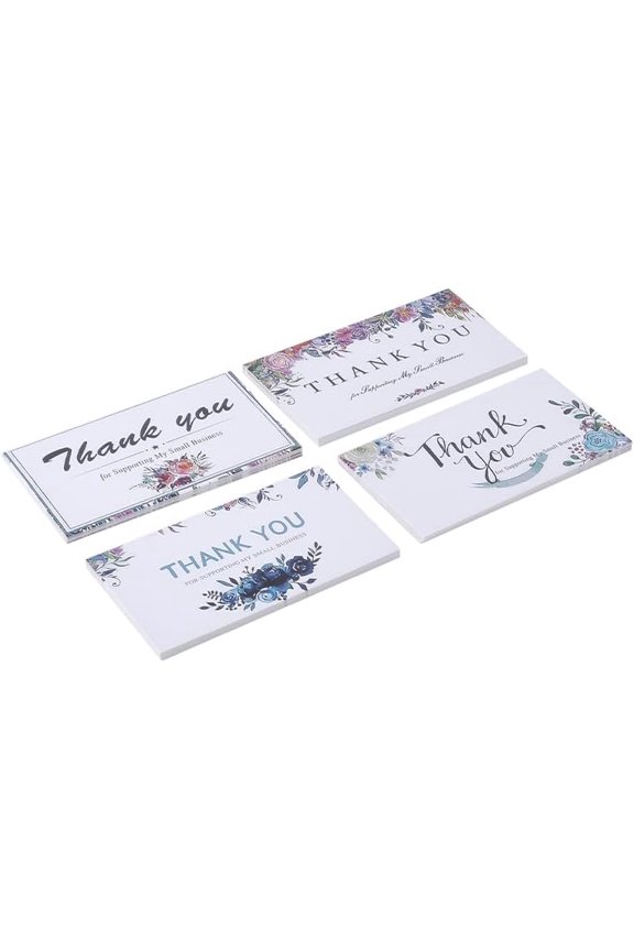 40 Sheets Floral Greeting Cards 50x90mm Rectangle Paper Flower Pattern Stickers Cards with Word Thank You for Spring Wedding Birthday Envelopes