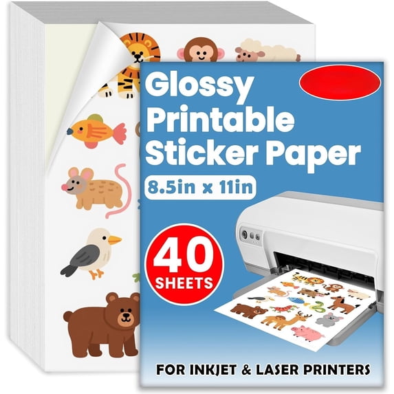 Generic Sticker Image 40 Sheets Glossy Sticker Paper, 8.5in x 11in Printable Sticker Paper ...