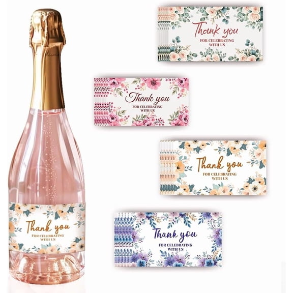 40 Sheets Heart Theme Coated Paper Adhesive Sticker Wine Bottle Adhesive Label Rectangle Flower 90x50mm 1 Set