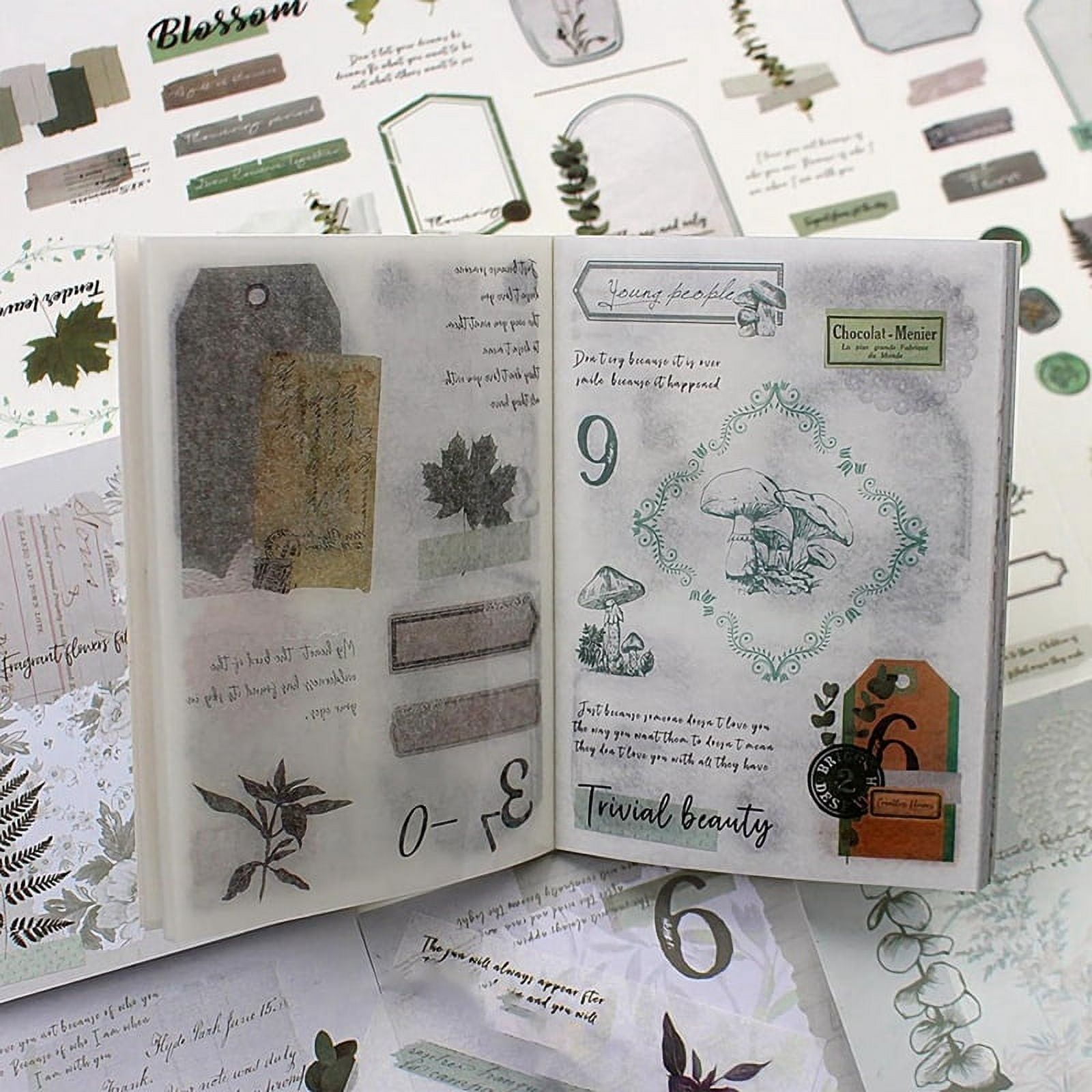 40 Sheets Nature Themed Washi Stickers Book for Adults, Botanical Plant ...