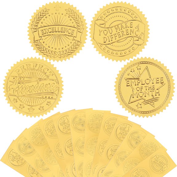 40 Sheets Plastic Self Adhesive Gold Foil Embossed Stickers Medal Decoration Sticker Mixed Shapes 22x6x0.05cm Stickers: 50mm 4pcs/sheet 10sheets/style