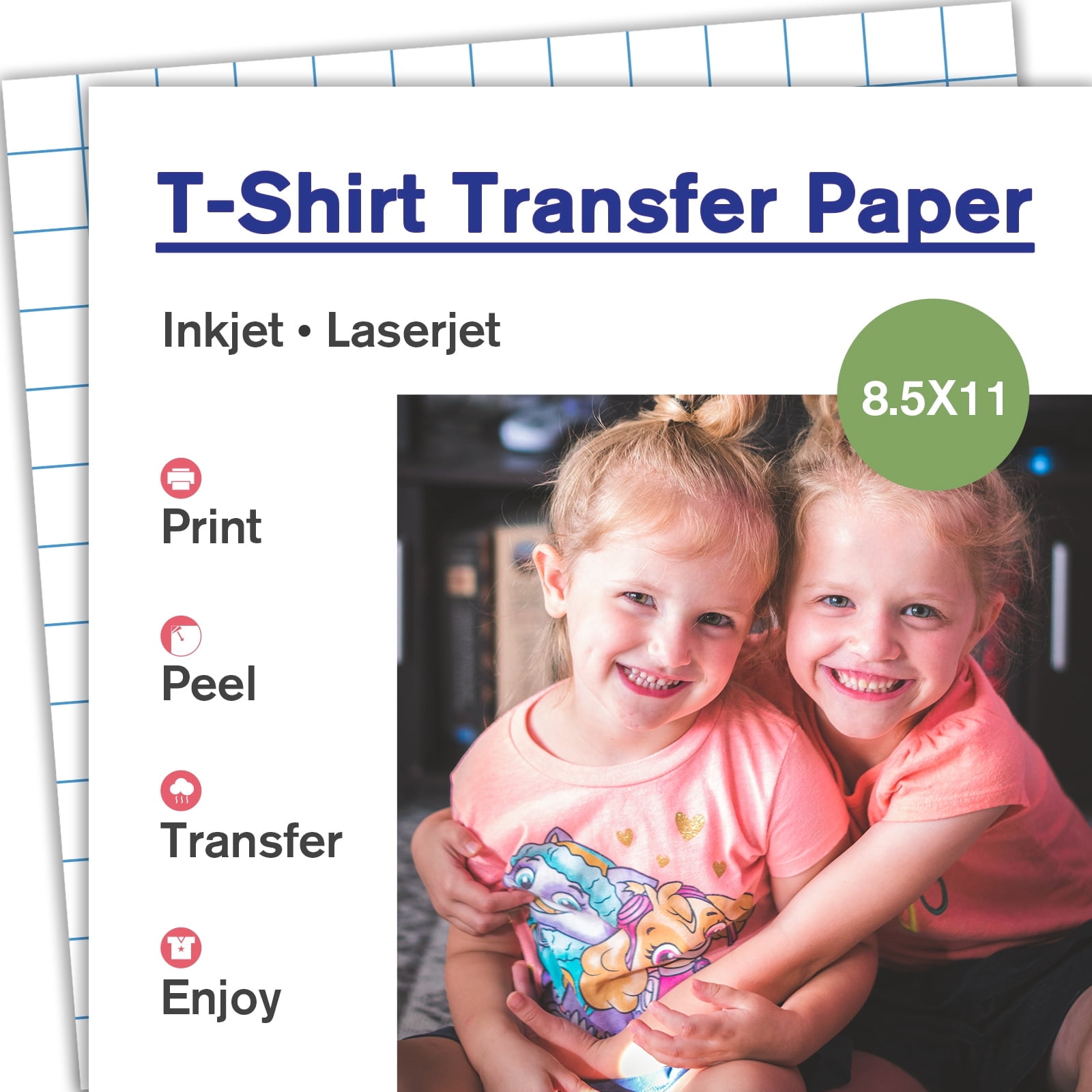40 Sheets Printable Heat Transfer Paper for Dark Fabrics, Iron-on Dark T-shirt Transfer Paper Works with Inkjet + Laser + Cricut 8.5x11 Letter Size