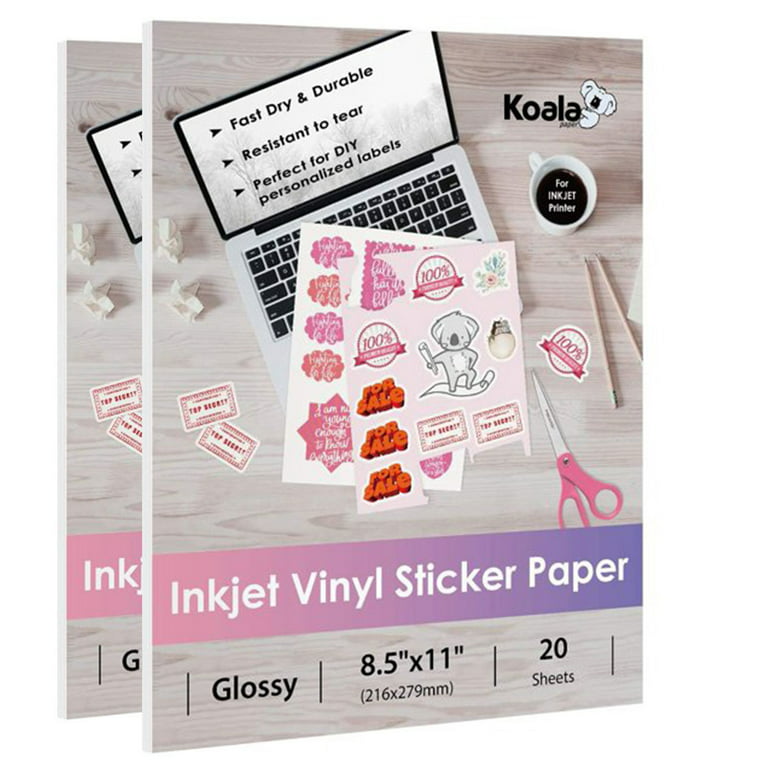 40 Sheets Printable Vinyl Sticker Paper for Inkjet Printers Glossy White  Waterproof Label Decal Paper Self Adhesive, 8.5x11 inch 