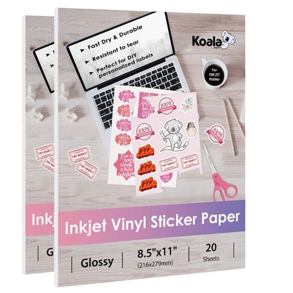40 Sheets Printable Vinyl Sticker Paper for Inkjet Printers Glossy White Waterproof Label Decal Paper Self Adhesive, 8.5x11 inch