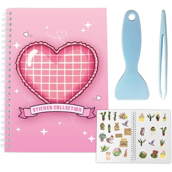 40 Sheets Reusable Sticker Storage Book Sticker Collecting Album Keeper A5 Release Paper Red Heart Cover Waterproof Labels Storage