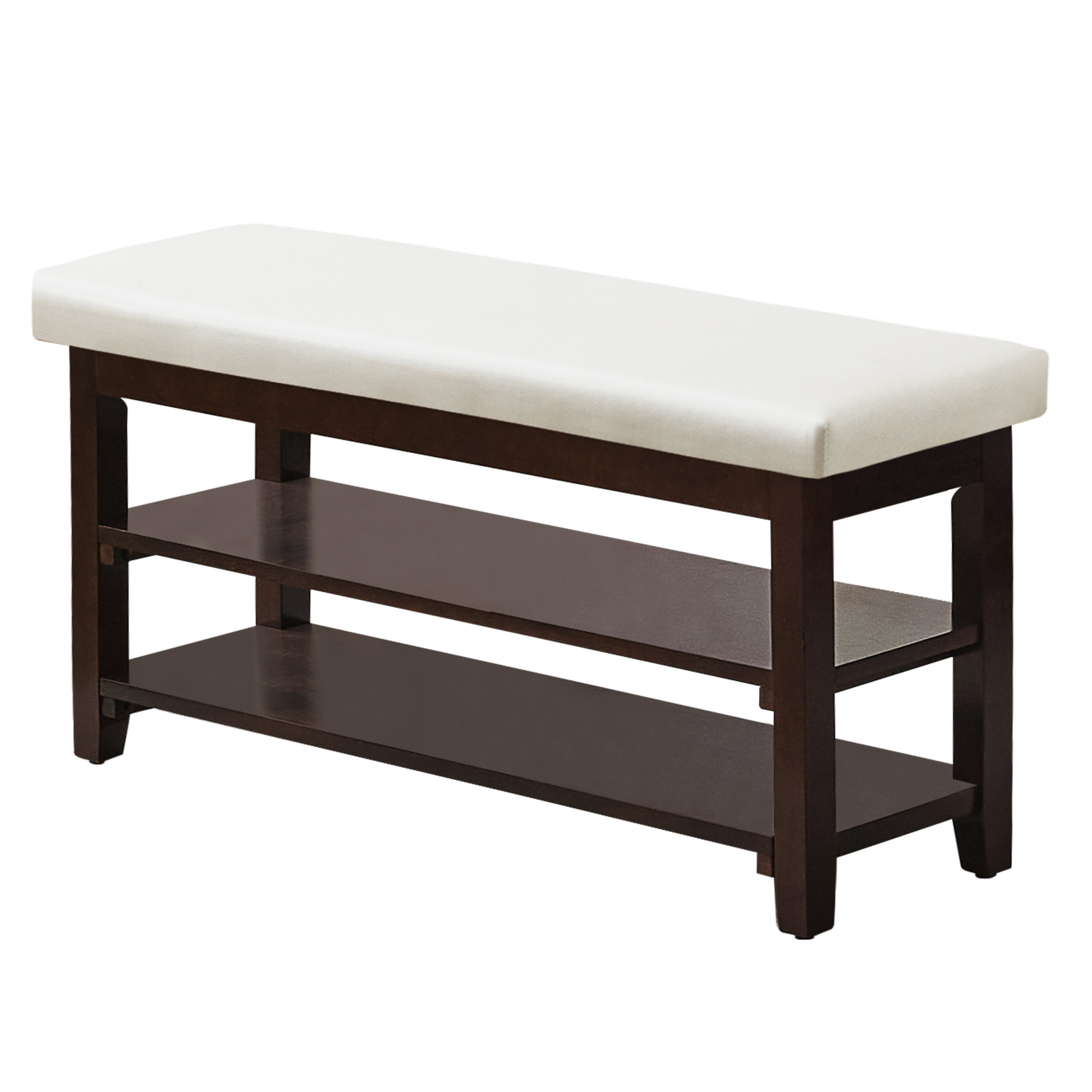 40" Shoe Bench with Leather Cushion, 2-Tier Shoe Rack Entryway Bench, Wood Bench for Front Door Entrance, Mudroom, Hallway, Wooden Shoe Shelves, Shoe Organizer, Shoe Storage, White