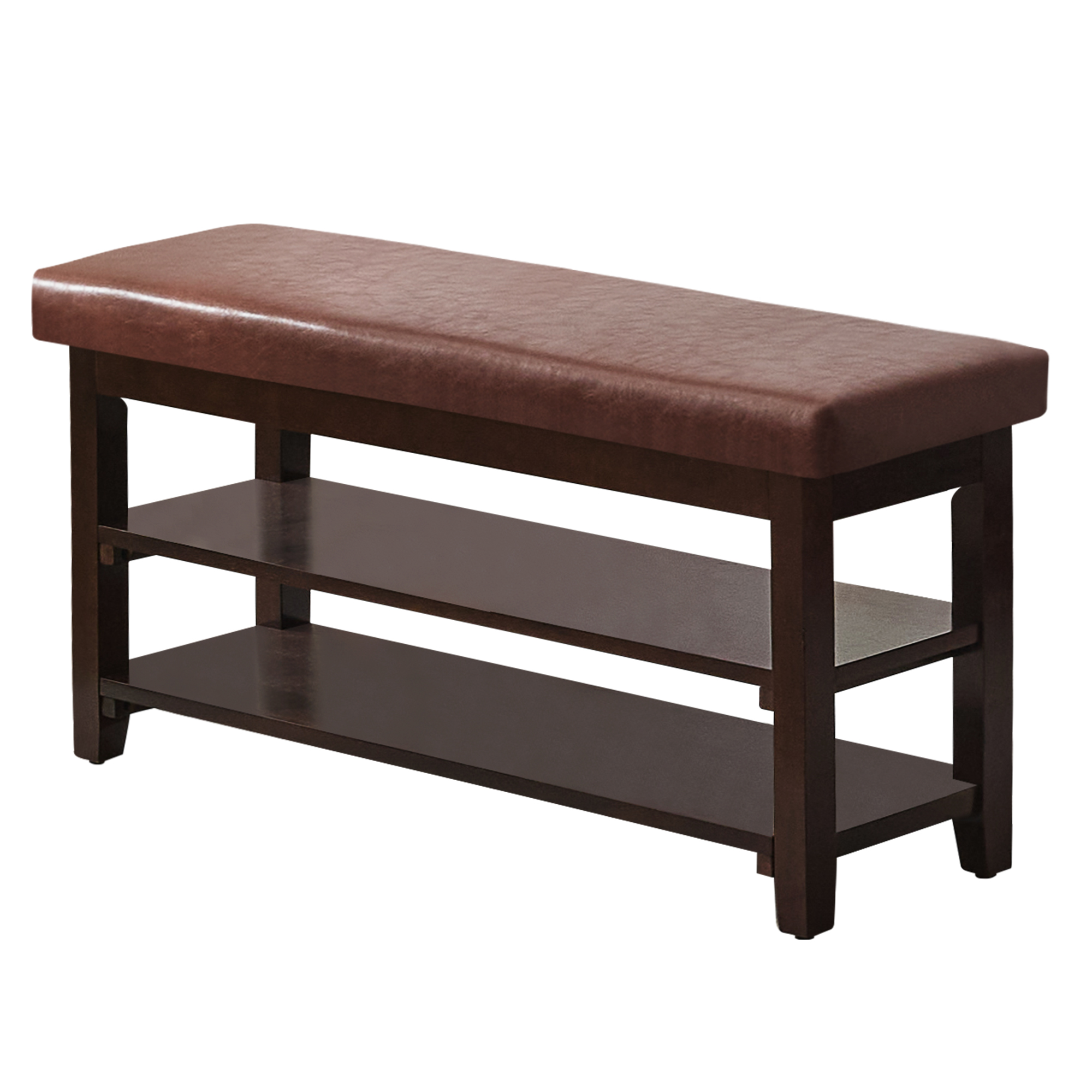 40" Shoe Bench with Leather Cushion, 2-Tier Shoe Rack Entryway Bench, Wood Bench for Front Door Entrance, Mudroom, Hallway, Wooden Shoe Shelves, Shoe Organizer, Shoe Storage, Light Brown