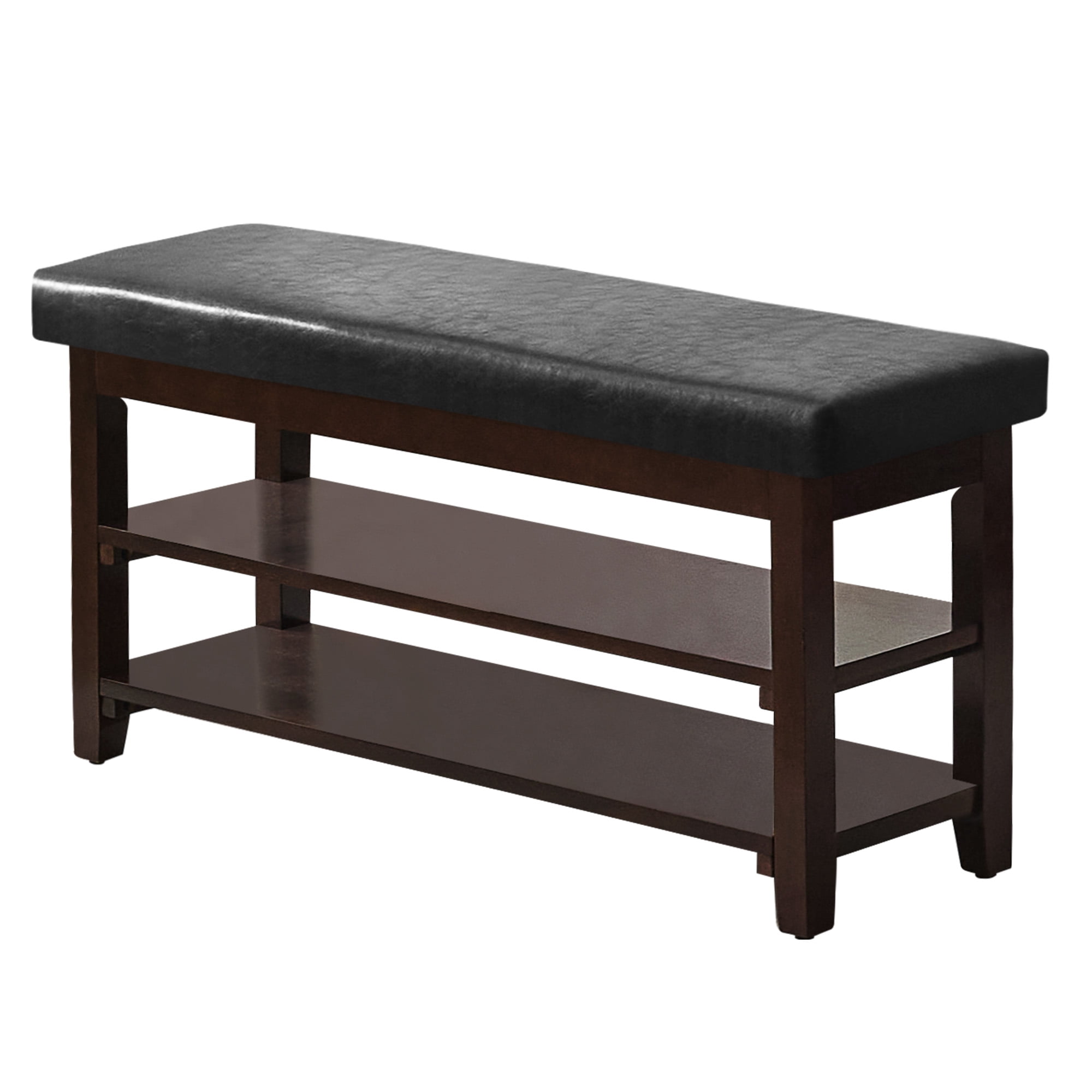 40" Shoe Bench with Leather Cushion, 2-Tier Shoe Rack Entryway Bench, Wood Bench for Front Door Entrance, Mudroom, Hallway, Wooden Shoe Shelves, Shoe Organizer, Shoe Storage, Black