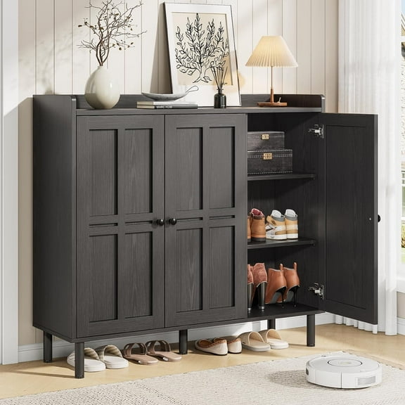 40" Shoe Cabinet with 3 Doors & Adjustable Shelves for 30 Pairs, Tall Farmhouse Shoe Storage Rack for Entryway Living Room Closet