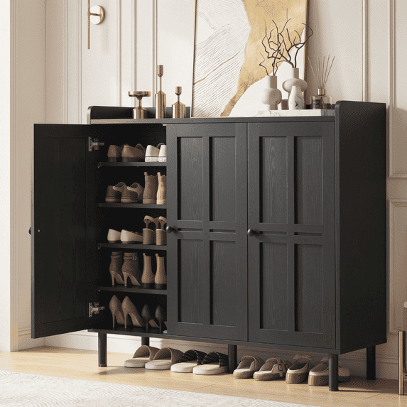 ROGALIS 40" Shoe Cabinet with 3 Doors & Adjustable Shelves for 30 Pairs, Tall Farmhouse Shoe Storage Rack for Entryway Living Room Closet
