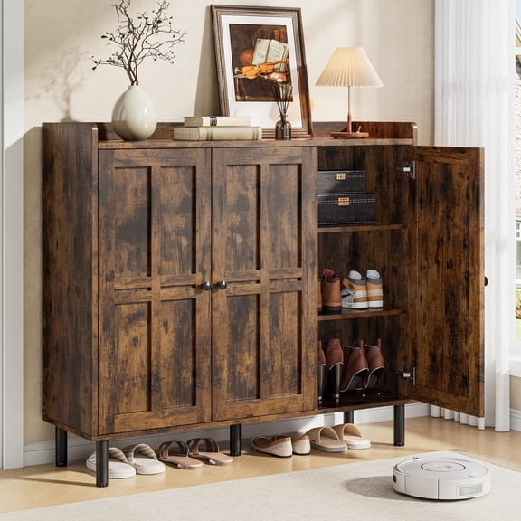 40" Shoe Cabinet with 3 Doors & Adjustable Shelves for 30 Pairs, Tall Farmhouse Shoe Storage Rack for Entryway Living Room Closet