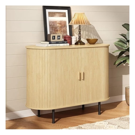 40" Sideboard Buffet Cabinet with Storage, Storage Cabinet with Sliding Door & Adjustable Shelf, Modern Accent Coffee Bar Console Table for Kitchen, Entryway, Oak