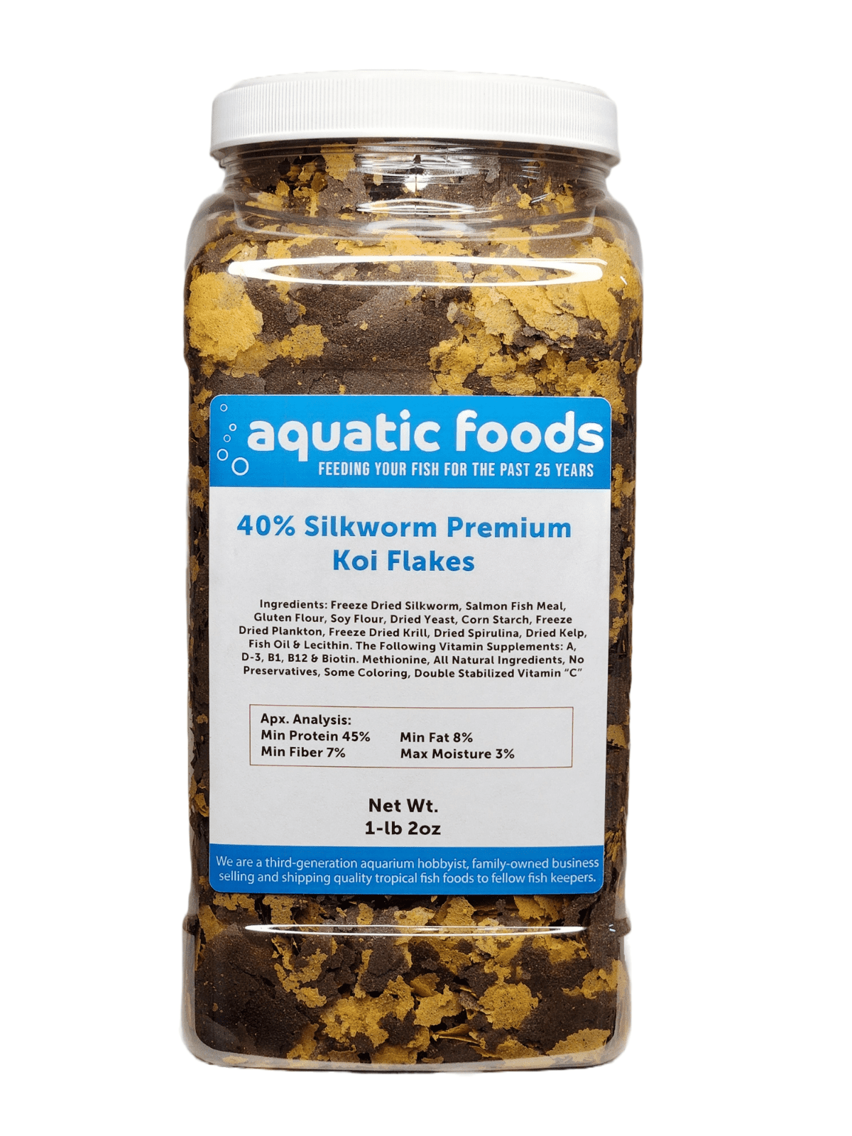 40% Silkworm Color Glossing Premium Flakes for Koi, Pond Fish & All Tropical Fish. Aquatic Foods Premiun Flakes…1-lb 2oz Lg Jar