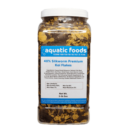 40% Silkworm Color Glossing Premium Flakes for Koi, Pond Fish & All Tropical Fish. Aquatic Foods Premiun Flakes…1-lb 2oz Lg Jar