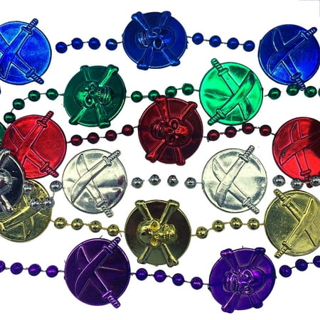 40" Skull and Sword Medallion Mardi Gras Beads (Dozen)