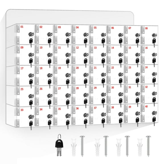 40 Slots Cell Phone Locker Box, Acrylic Cellphone Storage Box with Door Locks and Keys, Cell Phones Storage Cabinet for Schools, Factories, Workplaces