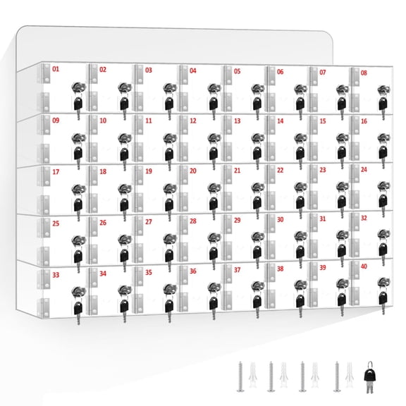 40 Slots Cell Phone Locker Box, Clear Lockable Phone Storage Box, Acrylic Cell Phone Lock Box with Matching Door Locks and Keys, Wall Mounted Cell Phones Cabinet for Conference Room Training Center
