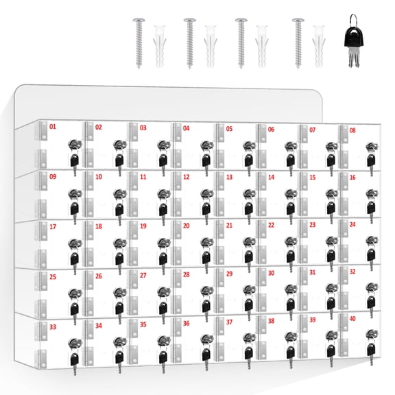 40 Slots Cell Phone Locker Box, Phone Pocket Wall Mounted Cell Phones Storage Cabinet with Locks, Acrylic Phone Storage Cabinet Wall Mounted for Factories, Offices