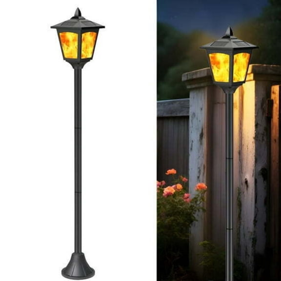 Kanstar Solar Flame Flickering LED Landscape Lights Post Lantern 40 Inch Dusk till Dawn Waterproof 2-Pack