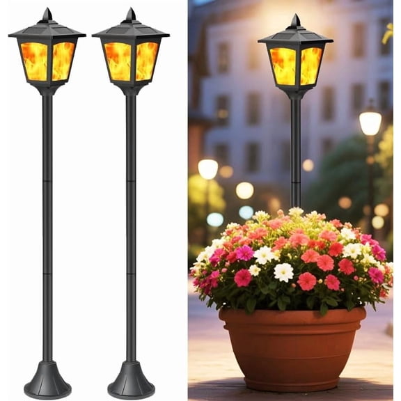 Kanstar Solar Flame LED Post Lanterns Flickering Flame Effect Waterproof Outdoor 40 inch Height 2 pack