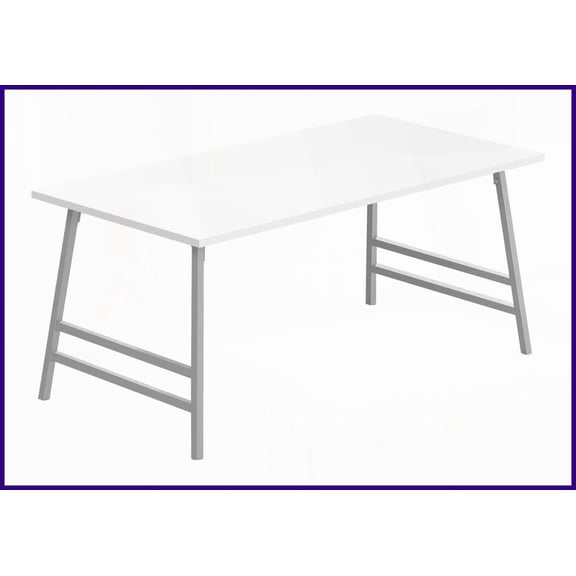 40” Space-Saving Contemporary Retro Coffee Table for Living Room – White Laminate & Grey Metal, Easy Assembly