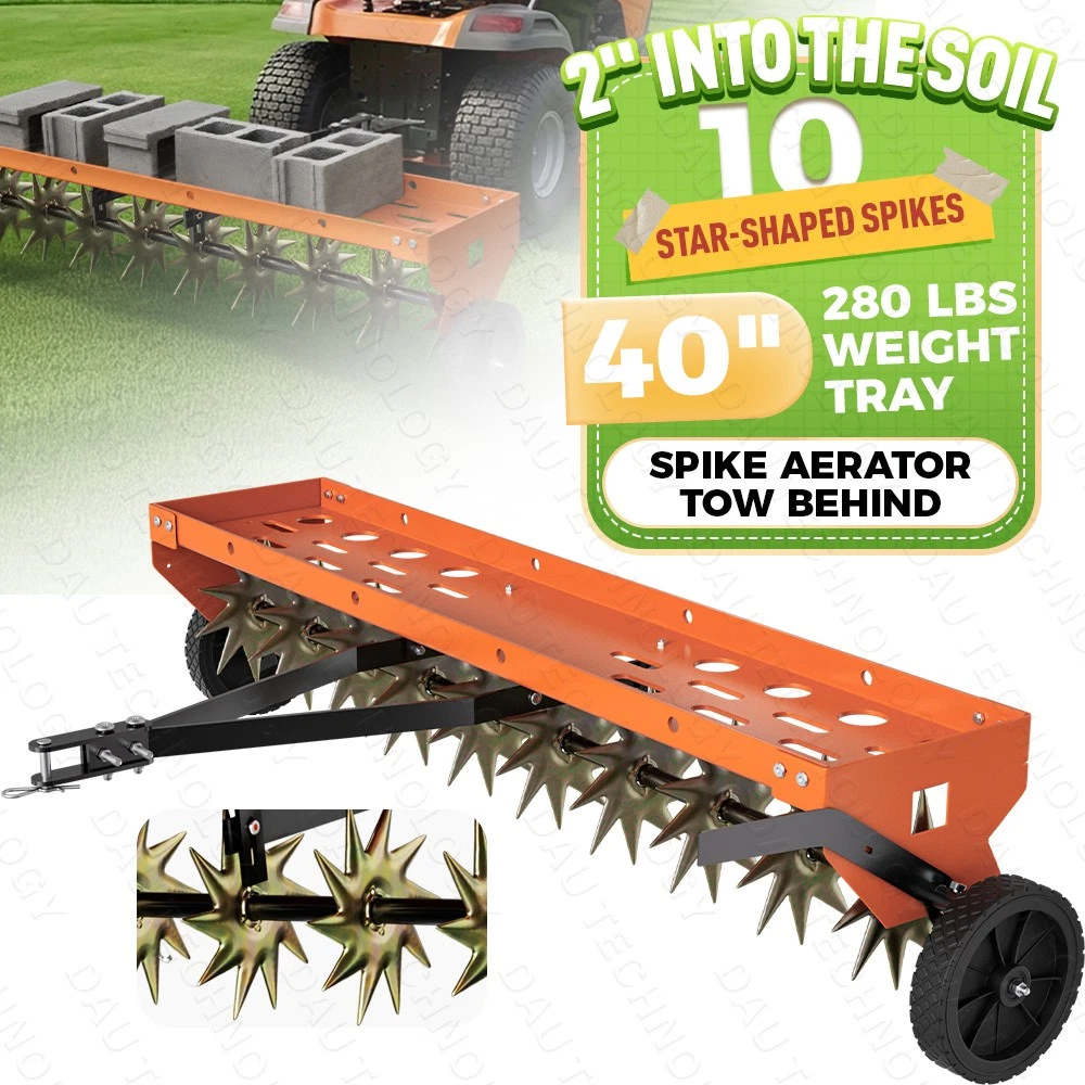 40" Spike Aerator Tow Behind Lawn Aerator Tow Behind w/Universal Hich for Garden,Orange