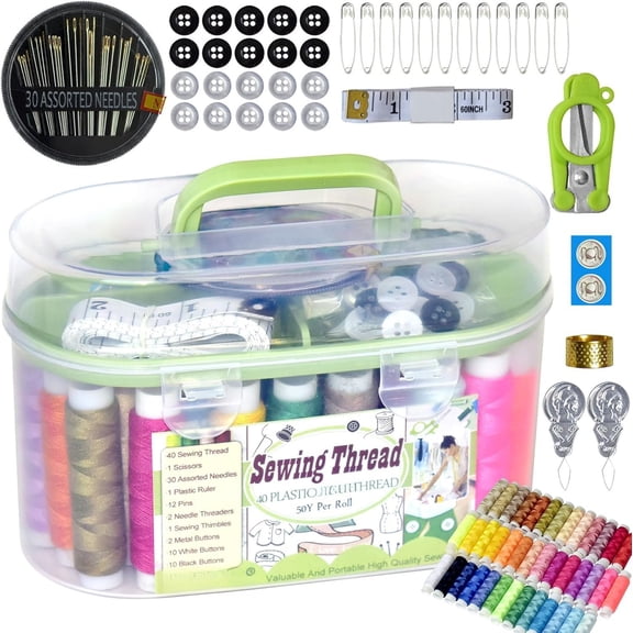 40 Spools of Sewing Thread, Box Portable  Sewing Repair Kits (Green)