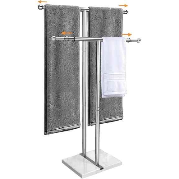 40" Standing Towel Rack with Weighted Marble Base, Width Adjustable & Taller Bathroom Towel Rack Stand, 2-Tier Towel Racks for Bathroom, Multiple Spaces Stainless Steel Brushed Finish