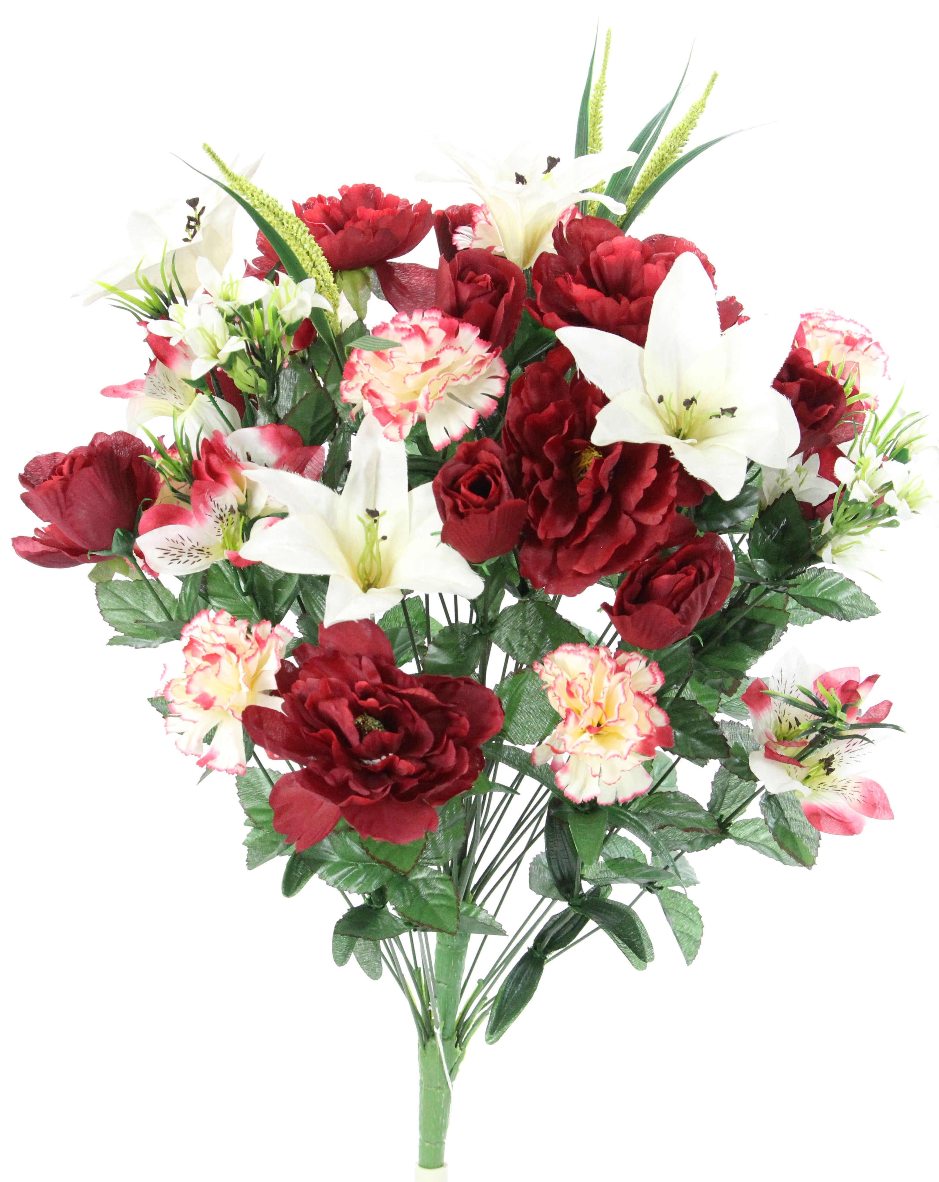 Burgundy and Cream Artificial Lily Rose Peony Flower Bush