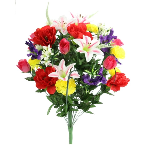 40 Stems Artificial Full Blooming Lily, Rose Bud, Carnation and Mum with Greenery Mixed Flower Bush, Spring