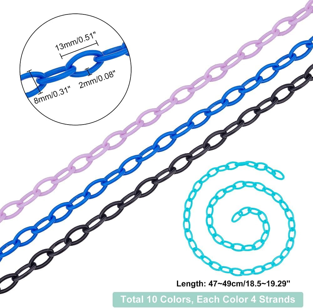 40 Strand Acrylic Cable Chains 10 Colors Oval Shape Curb Chain 18.5 ...