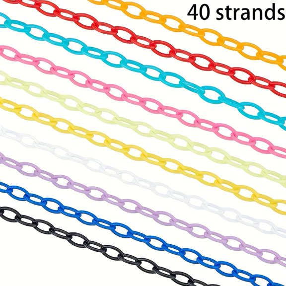 40 Strands Acrylic Cable Chains - 18.5" Oval Horse Eye Links, 10 Vibrant Colors | Durable Plastic Jewelry Making Supplies for Necklaces, Bracelets, Earrings, Phone Case Decoration & DIY Crafts