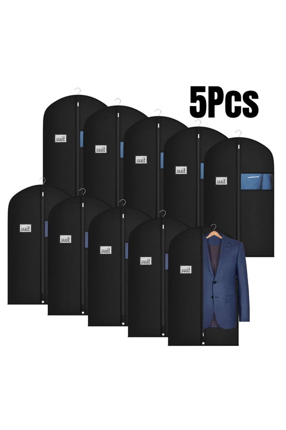 40" Suit Bag, Set of 5 Garment Bags for Hanging Clothes, Suit Bags for Closet Storage, Garment Bags for Storage Suits,T-shirts, Jackets and Coats(Black & Grey)