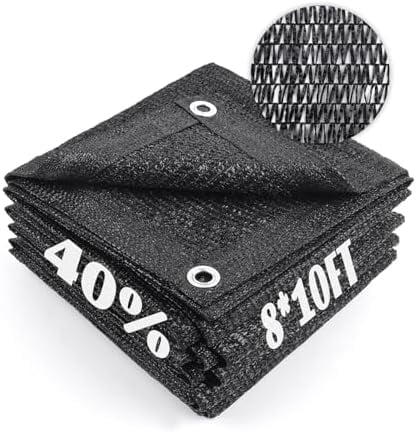 40% Sun Shade Cloth Mesh Tarp with Grommets for Plant Cover 8x10ft Patio Canopy Garden Pergola Greenhouse Car Barn Kennel Black