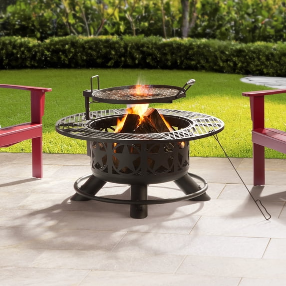 Mainstays 40-Inch Wood Burning Fire Pit with Star Design and Cooking Grate