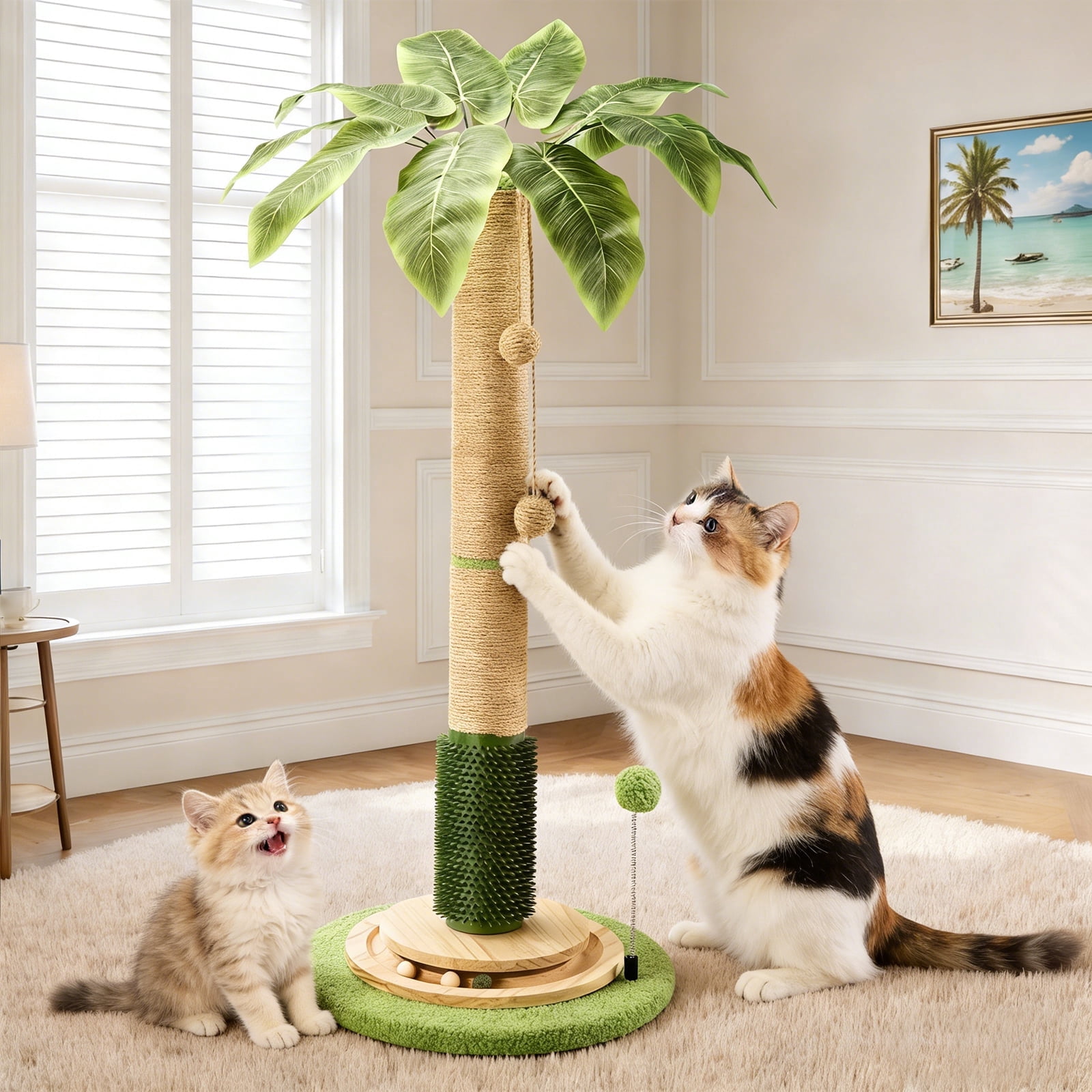 40'' Tall Cat Scratcher with Sisal Rope,Cat Scratching Posts for Indoor Cats with Interactive Ball,Self Groomer with Hanging Ball for for Kittens Adults Cats