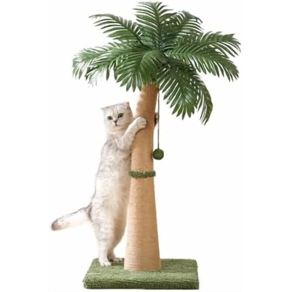 40'' Tall Cat Scratching Post Cat Tree, Curved Design Cat Scratcher Post with 3 Interactive Balls, Natural Sisal Rope Cat Scratching Posts for Indoor Cats Adults Kittens, Multi-Combinable (Style A)
