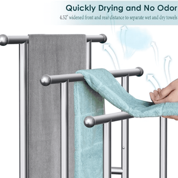 40" Tall Freestanding Towel Racks for Bathroom, 3 Tier Floor Towel Rack with Storage Basket, Blanket Ladder Drying and Display Rack for Large Bath & Hand Towel Outdoor Poolside (Silver)