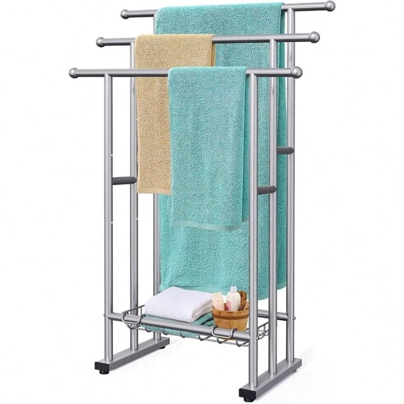 40 Tall Freestanding Towel Racks for Bathroom 3 Tier Floor Towel Rack with Storage Basket Blanket Ladder Drying and Display Rack for Large Bath Hand Towel Outdoor Poolside
