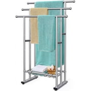 Kayfia 40 Tall Freestanding Towel Racks for Bathroom, 3 Tier Floor Towel Rack with Storage Basket Silver