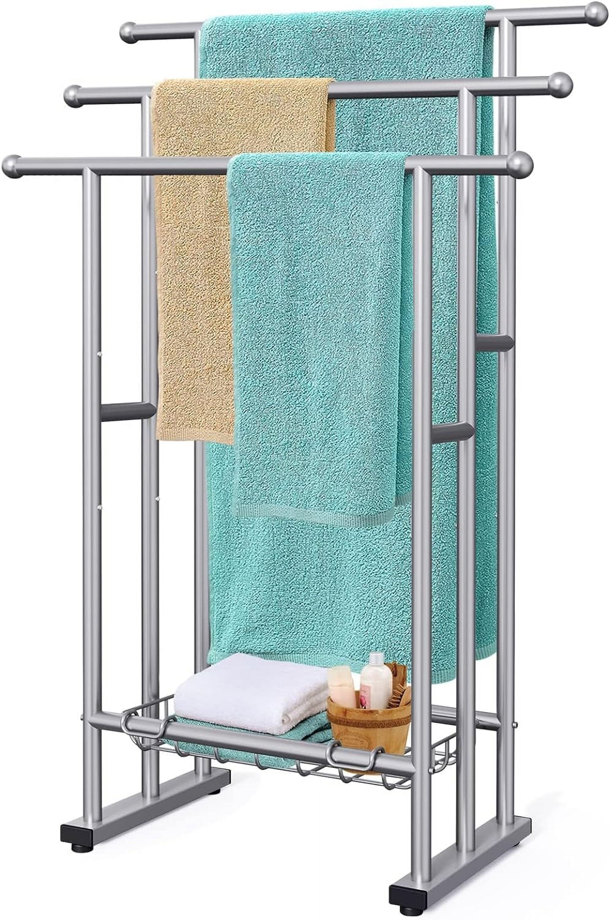 5 Tier Over The Door Towel Rack Bathroom Behind Door Towel Holder with Hooks, Size: 53.35, Black