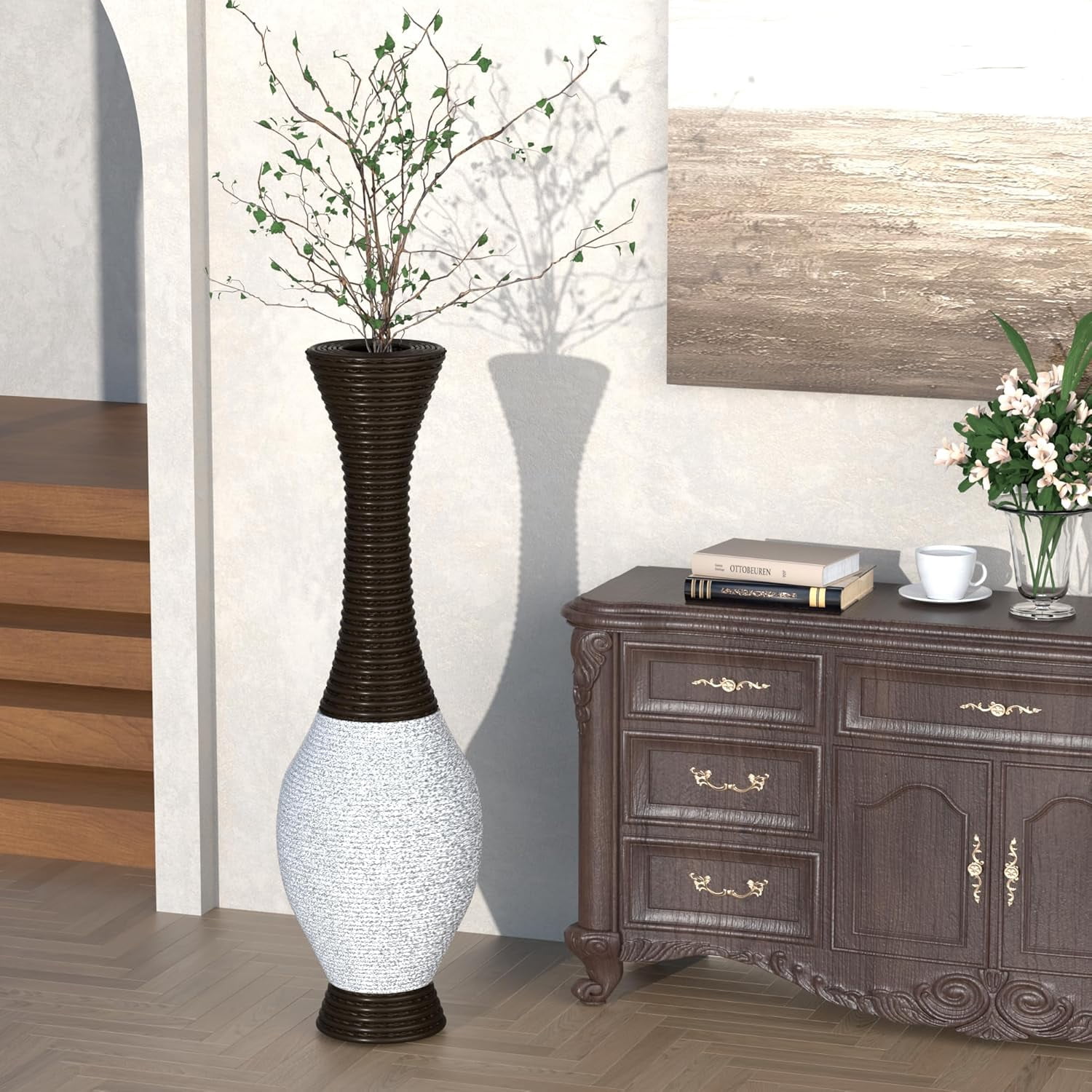 40" Tall Large Rattan Standing Floor Vase Modern Decorative Accent ...