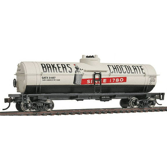 Walthers-40' Tank Car - Ready to Run -- Baker's Chocolate GATX #31057 (white, bl