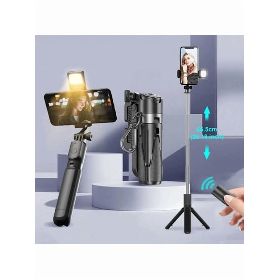 40" Telescopic Selfie Stick Tripod with Fill Light & Wireless Remote, 360° Rotation, Compatible with iPhone/Android for Travel Vlog, Live Streaming, Outdoor Photography