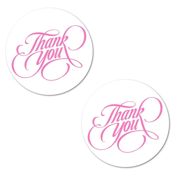 40 Thank You Stickers, 2 Inch Big Round Glossy Labels, Great For Weddings, Bridal Shower, Engagement Party, Birthday, Baby Shower, Party Favors Dcor, Tags, Games And Supplies. Made in USA. Pink