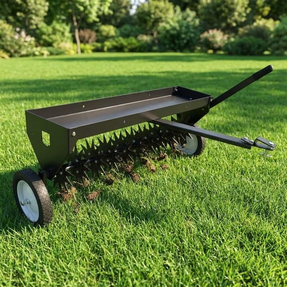 40" Tow-Behind Lawn Aerator Heavy-Duty Core Aeration Tool with Universal Hitch, Adjustable Handle, Transport Wheels, Compatible with Tractors for Garden, Farm & Lawn Care